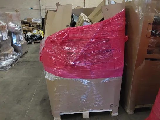 PALLET OF ASSORTED ITEMS INCLUDING: BLADELESS PURIFIER & HEATER FANS, HOLLYWOOD MIRROR, WEIGHED BLANKET, TOILET SEAT, ARTIFICIAL TREE