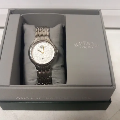 BOXED ROTARY STAINLESS STEEL LADIES WRIST WATCH