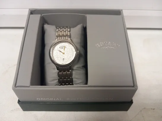 BOXED ROTARY STAINLESS STEEL LADIES WRIST WATCH