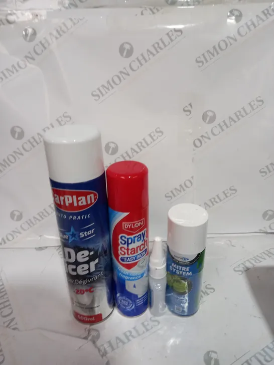 APPROXIMATELY 10 ASSORTED AEROSOL ITEMS TO INCLUDE DE ICER, STARCH SPRAY, SPRAY GLUE ETC - COLLECTION ONLY 