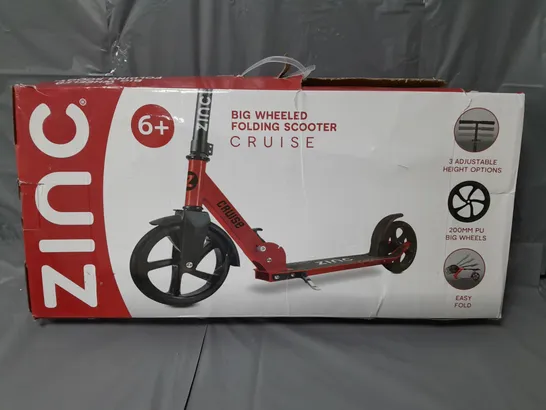 ZINC BIG WHEELED FOLDING CRUISE SCOOTER - RED RRP £69.99