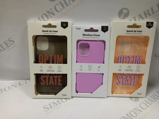 BOX OF APPROXIMATELY 54 TYPO PHONES CASES ('SLIMLINE CASE' & 'SPEAK UP CASE') FOR IPHONE 11, 12 MINI, 12/12PRO IN VARYING COLOURS