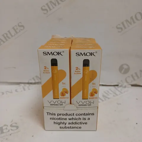 BOXED 1 PACK OF 10 SMOK VVOW  DISPOSABLE VAPES - MANGO ICE. 