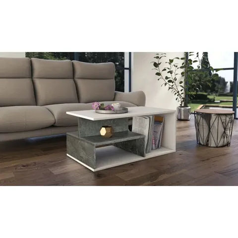 BOXED CHESTON FLOOR SHELF COFFEE TABLE WITH STORAGE - WHITE