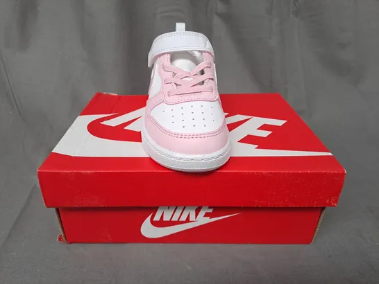 BOXED PAIR OF NIKE COURT BOROUGH LOW RECRAFT KIDS SHOES IN WHITE/PINK UK SIZE 9.5