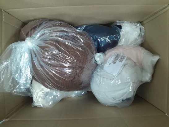 BOX OF 10 ASSORTED ITEMS OF CLOTHING TO INCLUDE:PINK JUMPSUIT, PINK FLOWERY BLOUSE AND WYNNE SHAWL