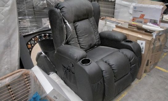 DESIGNER BLACK LEATHER POWER RECLINING EASY CHAIR WITH CUPHOLDERS 