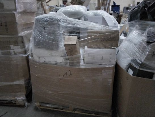 PALLET OF ASSORTED PRODUCTS TO INCLUDE; HANGING DOOR DRSFT EXCLUDER, ELVIROS MEMORY FOAM CERVICAL PILLOW, GEL INFUSED WHEEL CHAIR SEAT CUSHION AND GOODE DOWN FEATHER DUVET