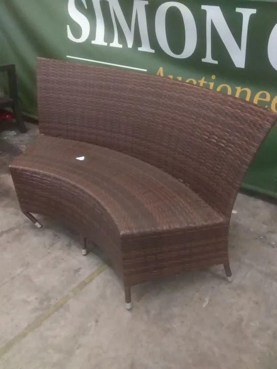 RATTAN EFFECT 2 SEATER CURVED SOFA SECTION BROWN