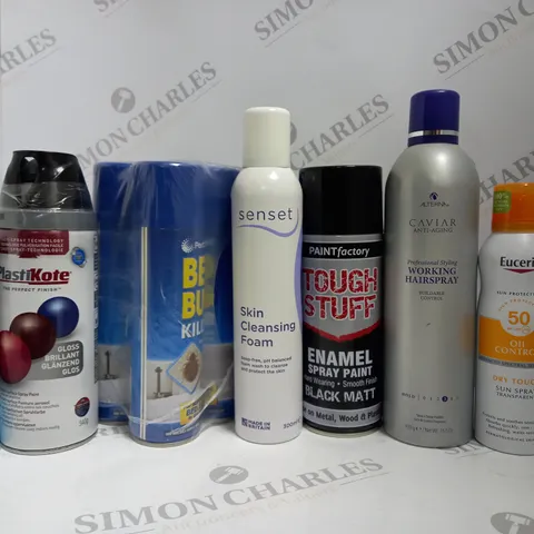 BOX OF APPROX 12 ASSORTED AEROSOLS TO INCLUDE LYNX BODY SPRAY, SENSET SKIN CLEANSING FOAM, ALTERNA CAVIAR WORKING HAIRSPRAY, ETC