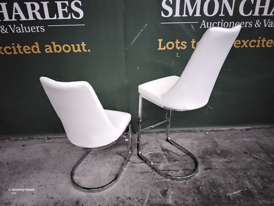 WHITE PU CHEVRON BACKED DESIGNER DINING CHAIR & BARSTOOL BOTH ON CHROME SUPPORTS 