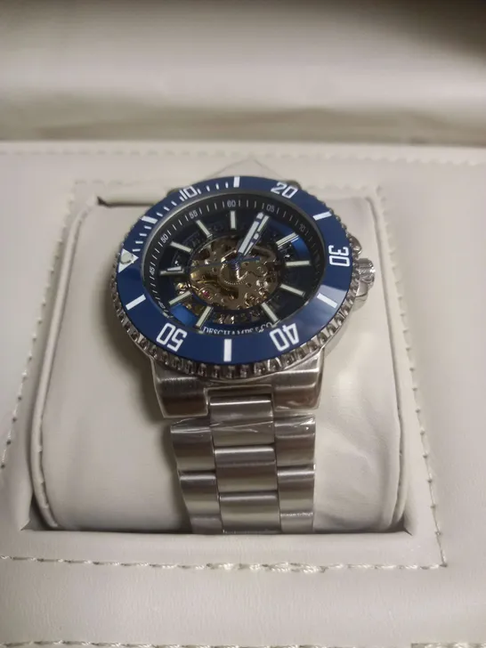 BOXED DECHAMPS&CO MECHANICAL WATCH IN BLUE/SILVER