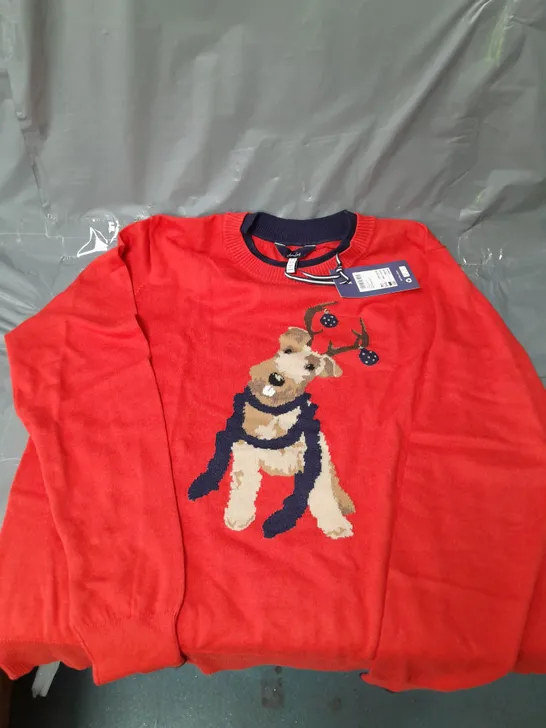 JOULES MARIELLA JUMPER DOG DESIGN RED SIZE 14