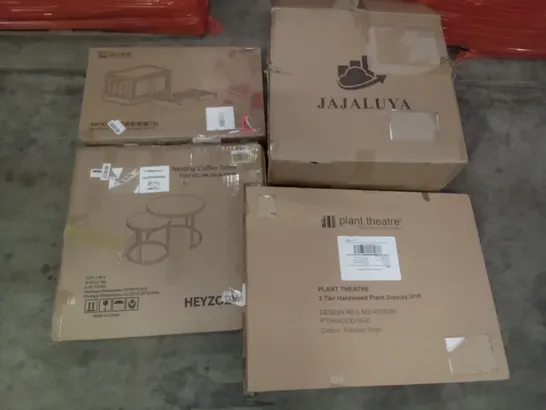 PALLET OF ASSORTED ITEMS INCLUDING NESTING COFFEE TABLE, 3 TIER HARDWOOD PLANT DISPLAY UNIT, JAJALUYA OFFICE CHAIR, 72L STORAGE BOX, MEIDOM MAKEUP MIRROR, GOURMA DIGITAL AIR FRYER 