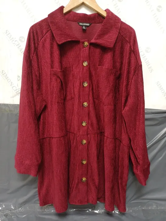 NINA LEONARD BUTTON SHACKET IN CRIMSON - 4XL