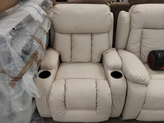 DESIGNER ELECTRIC RECLINING ARMCHAIR WITH CUPHOLDERS IN CREAM 