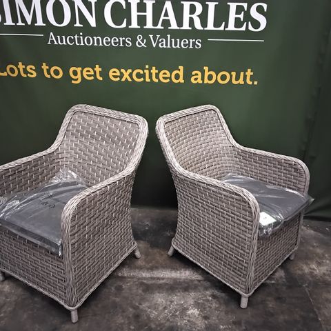 BOXED SET OF FOUR VENICE GREY RATTAN DINING CHAIRS WITH SEAT CUSHIONS 
