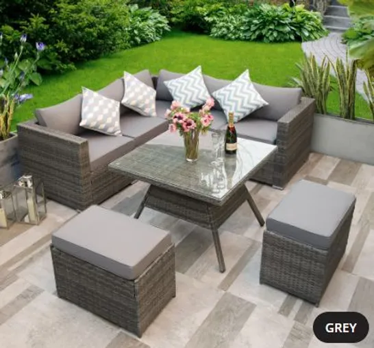 BRAND NEW BOXED ALISON AT HOME DORCHESTER GREY RATTAN DINING SOFA SET (TWO BOXES) RRP £1275