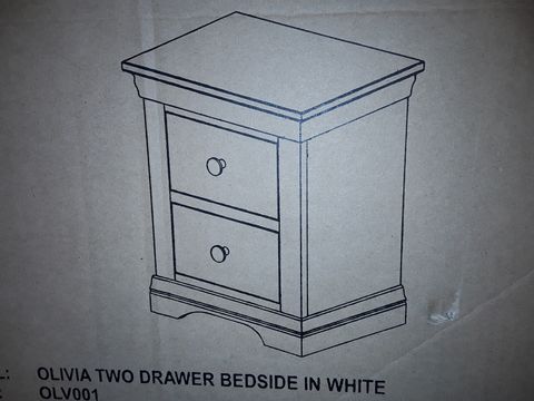 BOXED DESIGNER WHITE OLIVIA TWO DRAWER BEDSIDE