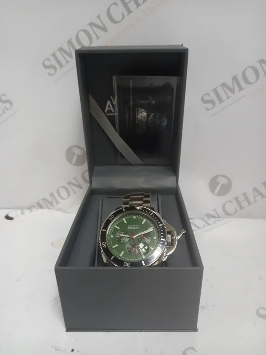 BOXED VICKERS ARMSTRONGS GEOSPHERE STEEL WATCH WITH GREEN FACE