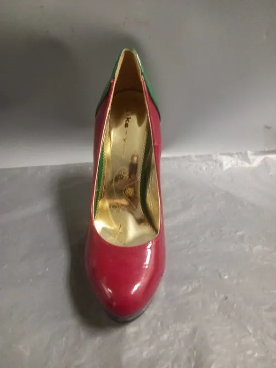 LIKE YOU LADIES HIGH HEELED SHOES MULTI-COLOURED PATENT SIZE 4