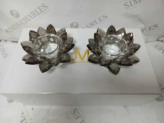 JM BY JULIEN MACDONALD PAIR OF LOTUS FLOWER TEALIGHT HOLDERS SMOKED/BLACK