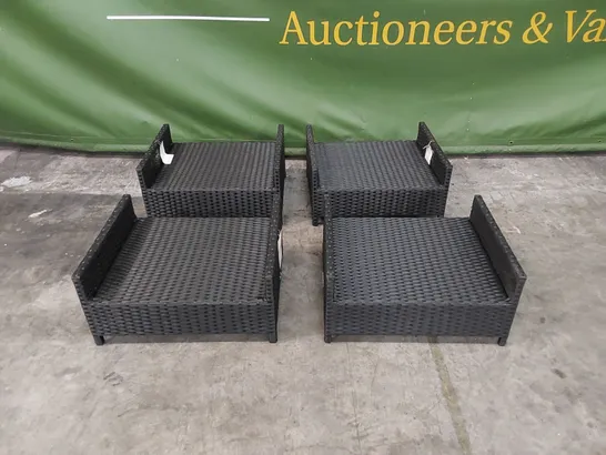 4 X BLACK RATTAN FOOTSTOOLS