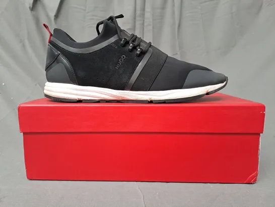 BOXED PAIR OF HUGO BOSS HYBRID RUNN TRAINERS IN BLACK UK SIZE 10