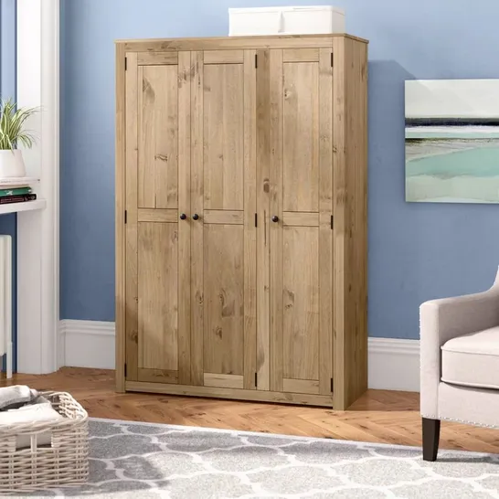 BOXED ABBIE 3 DOOR WOOD WARDROBE (2 BOXES)