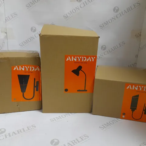 BOX OF APPROX 8 LIGHTING ITEMS TO INCLUDE JOHN LEWIS TABLE LAMPS, WALL LIGHTS AND FLOOR LAMP