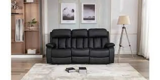 BOXED CHESTER ELECTRIC RECLINING BLACK FAUX LEATHER THREE SEATER SOFA (1 BOX)