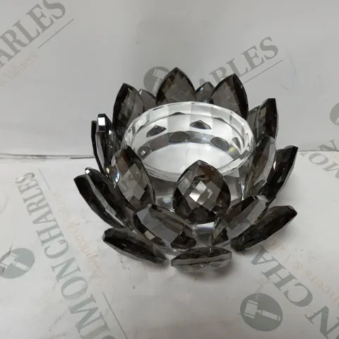 JULIEN MACDONALD GLASS LOTUS FLOWER CANDLE HOLDER SMOKED/BLACK