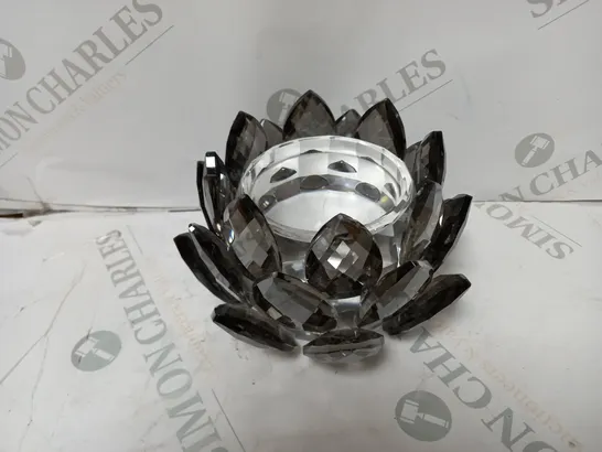 JULIEN MACDONALD GLASS LOTUS FLOWER CANDLE HOLDER SMOKED/BLACK