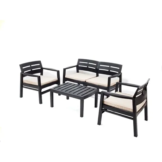 BOXED OUTDOOR LOUNGE SET MASSA, GARDEN SET WITH 2 ARMCHAIRS, 1 SOFA AND 1 TABLE - BLACK GREY CUSHIONS (1 BOX)