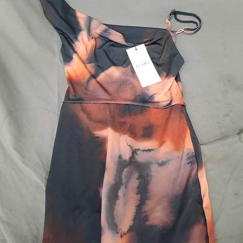 CLUB L PHANTASY ORANGE SMOKE PRINT COWL NECK MAXL DRESS SIZE 6