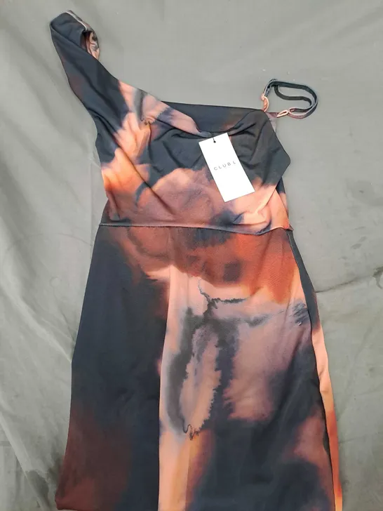 CLUB L PHANTASY ORANGE SMOKE PRINT COWL NECK MAXL DRESS SIZE 6