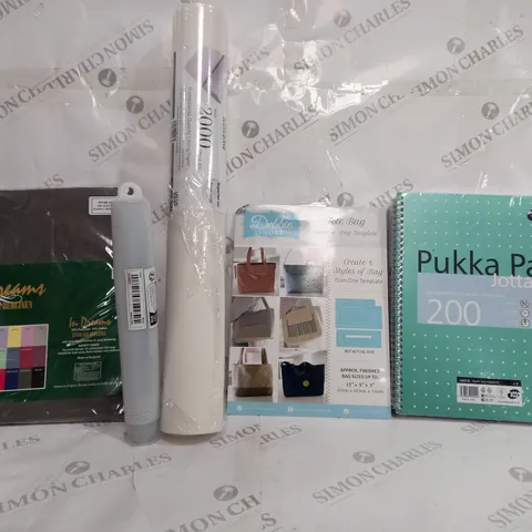 BOX OF APPROXIMATELY 15 ASSORTED ITEMS TO INCLUDE - PUKKA PAD JOTTA 200 - DEBBIE TOTE BAG - EASY-CARE BED LININ ECT