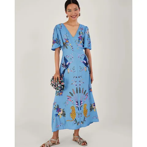 MONSOON AUDRA BLUE TEA DRESS - SIZE 10