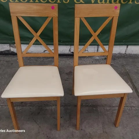 PAIR X BACK DINING CHAIRS NATURAL WOOD/CREAM PU