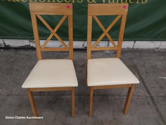 PAIR X BACK DINING CHAIRS NATURAL WOOD/CREAM PU