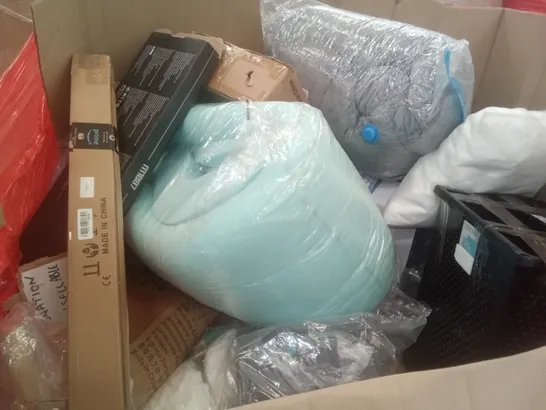 PALLET OF ASSORTED ITEMS INCLUDING AIR FRYER WITH VISIBLE WINDOW, RETRACTABLE GATE, 6L PLASTIC FRAME BEE FEEDER, SCRATCH OFF WORLD MAP, PARASOL, DUOFIRE WINDOW FILM 