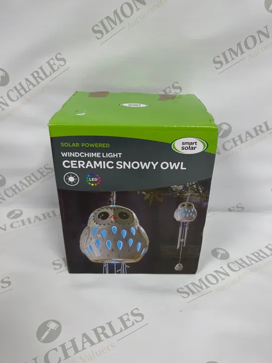 SMART SOLAR WINDCHIME LIGHT IN CERAMIC SNOWY OWL