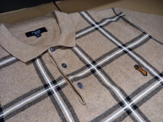 NEXT BROWN CHEQUERED POLO SHIRT - XL