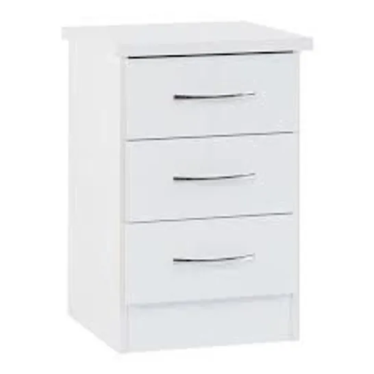 BOXED NEVADA 3 DRAWER BEDSIDE TABLE WHITE GLOSS