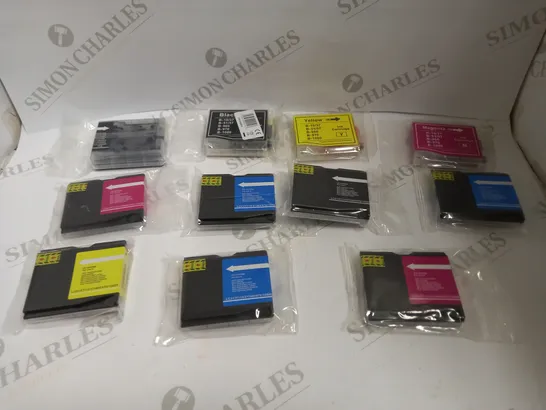 LOT OF 11 PRINTER CARTRIDGES IN YELLOW, BLACK, AND CYAN