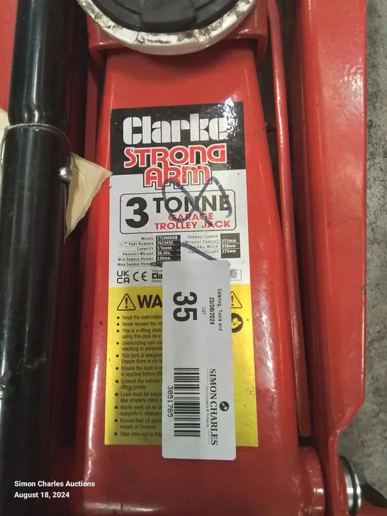 CLARKE STRONG ARM 3 TONNE GARAGE TROLLEY JACK