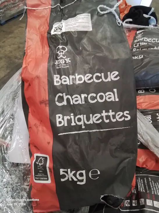 PALLET TO CONTAIN APPROXIMATELY 110 X 5KG BAGS OF BIG K BRAND BARBECUE CHARCOAL BRIQUETTES 