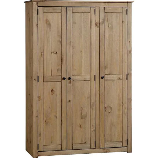 BOXED ABBIE NATURAL WAX 3 DOOR WARDROBE (2 BOXES)