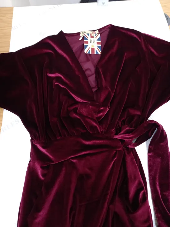 LILI LONDON MAXINE VELVET JUMPSUIT IN WINE SMALL