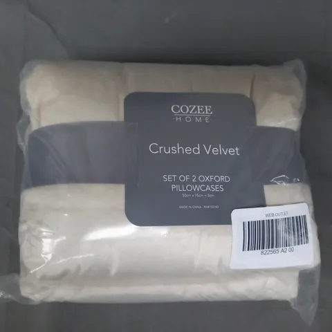 COZEE HOME CRUSHED VELVET SET OF 2 PILLOWCASES IN BEIGE